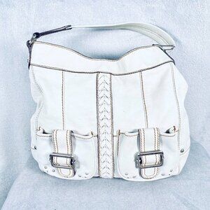 Tignanello Purse Womens XL White Leather Handbag Hobo Purse